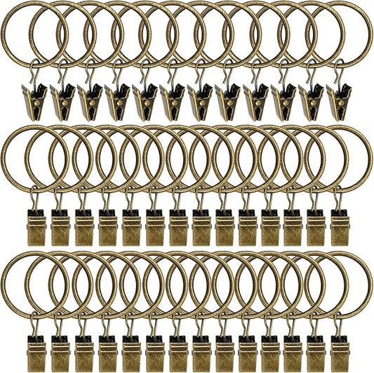 40 Pack Curtain Rings with Clips, Curtain Clip Rings Hooks, Bow Hanger Clips for Hanging Drapery Drapes Bows, Ring 1.26 inch Interior Diameter, Fits up to 1" Rod, Bronze