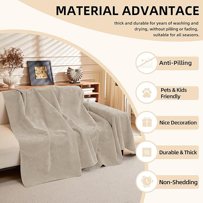Couch Cover Sofa Covers for 3 Cushion Couch Water Resistant Sectional Couch Covers, Couch Cover for Dogs Washable, Soft Non-Slip Sofa Slipcover Sofa Protector Futon Cover, 71''x134'', Beige