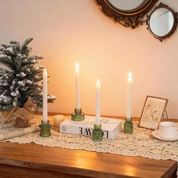 WELLIFE Taper Candle Holders-Candlestick Holders, Green - Set of 6 for Wedding, Party & Table Centerpiece Decor