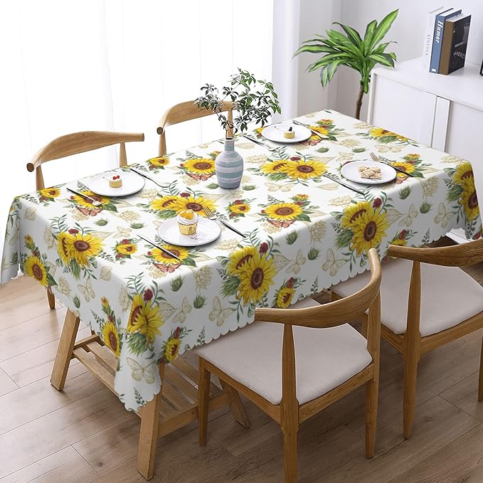Sunflower Tablecloth Sunflowers Season Floral Rectangle Tablecloth Watercolor Flower Botanical Style Table Cover 54×72 Inch Washable Table Cloth for Kitchen Dining Room Party Decoration