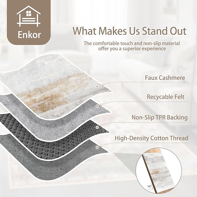 Enkor Area Rugs 8x10 Washable Non Slip Abstract Soft Rugs for Living Room Bedroom, Modern Mat for Kitchen Entryway Brown & Grey