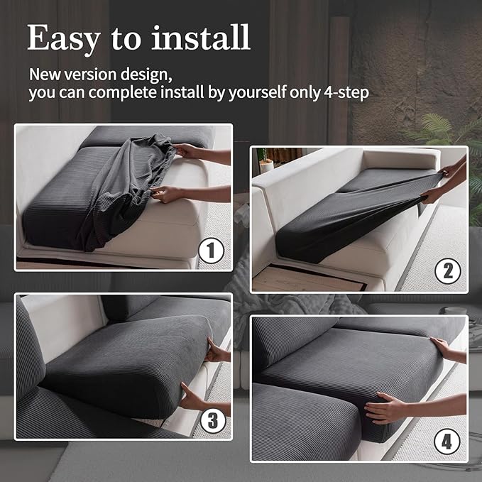 Sectional Couch Covers, Wear Resistant Stretch Sofa Covers Washable Soft Couch Cushion Covers Anti Slip Furniture Protector Sofa Slipcovers for Pets(4 Pieces 3 Seaters+1 Chaise, Dark Gray)