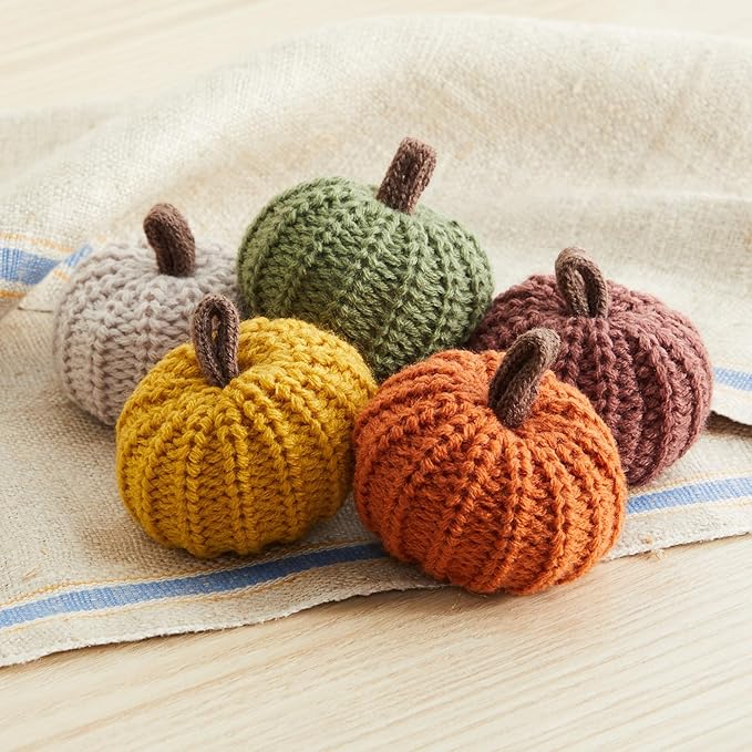 Your Heart's Content MINI Knit Pumpkins Set of 5, Fall Favorite, Gifts for Women, Autumn Bowl fillers Fall Farmhouse Tier Tray Decor, Decorative Pumpkins for Friend (Autumn Set)