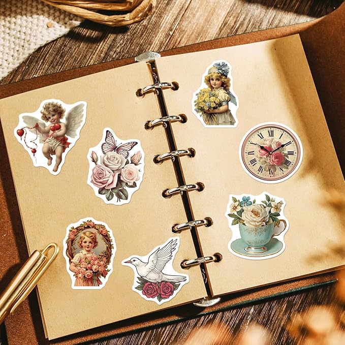 Yoksas 50Pcs Vintage Victorian Stickers - Waterproof Vinyl Old Antique Art Stickers for Laptops,Water Bottles,Scrapbooking,Journals
