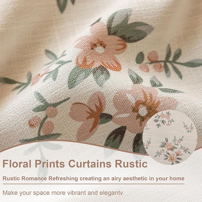 OYX Pink Boho Floral Window Curtains 84 Inch Long 2 Panels, French Vintage Farmhouse Vintage Country Rustic Tassels Printed Drapes for Living Room Bedroom, Rod Pocket Light Filtering Decor Aesthetic