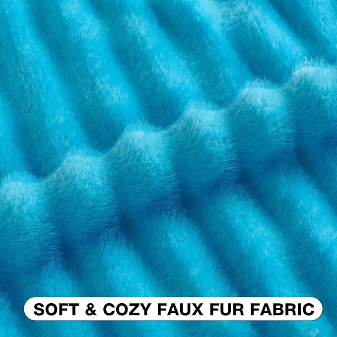 FUTEI Sky Blue Decorative Throw Pillow Covers 22x22 Inch Set of 2,Soft Fluffy Faux Rabbit Fur Dyeing Striped Textured Cushion Case,Modern Home Decor for Couch Bed Living Room