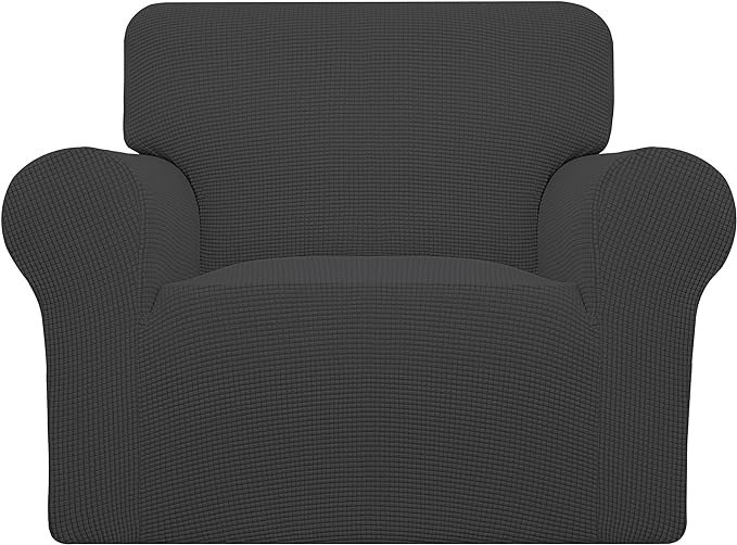 Easy-Going Stretch Oversized Chair Sofa Slipcover 1-Piece Couch Sofa Cover Furniture Protector Soft with Elastic Bottom for Kids Spandex Jacquard Fabric Small Checks Dark Gray