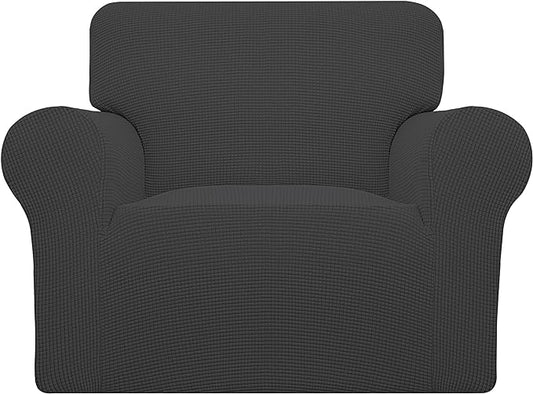 Easy-Going Stretch Oversized Chair Sofa Slipcover 1-Piece Couch Sofa Cover Furniture Protector Soft with Elastic Bottom for Kids Spandex Jacquard Fabric Small Checks Dark Gray