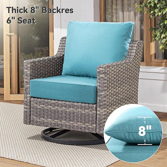 6" Thick Outdoor Cushions 22x24x6, 3-Set Deep Seat Patio Cushions with Removable Cover, Waterproof & Fade Resistant Replacement for Wicker Chair, Loveseat, Sofa - Teal