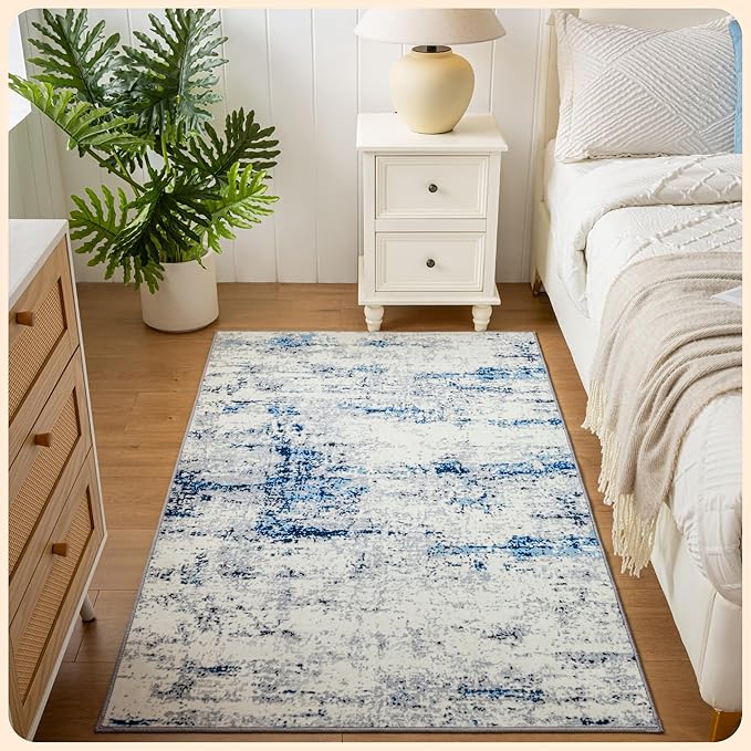 Istana 3x5 Area Rug - Blue/White Modern Rugs for Living Room 3x5 - Foldable Rugs for Bedroom/Living Room Rug - Stain Resistant Washable Rug - Eco-Friendly Small Area Rugs