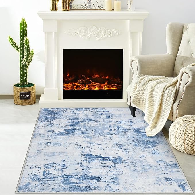 Modern Abstract 2x3 Area Rug Non Slip Non Shedding Low Pile Stain Resistant Rug for Entryway Kitchen Bedroom,Light Blue