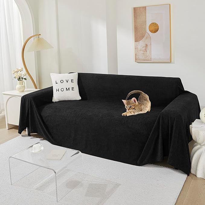 MEETSKY Couch Cover for 3 Cushion Sofa Washable, Cat Scratch Proof Sofa Covers, Furniture Protector L Shape Sofa Slipcovers Soft Sectional Couch Covers for Dogs, 71" x 134", Black