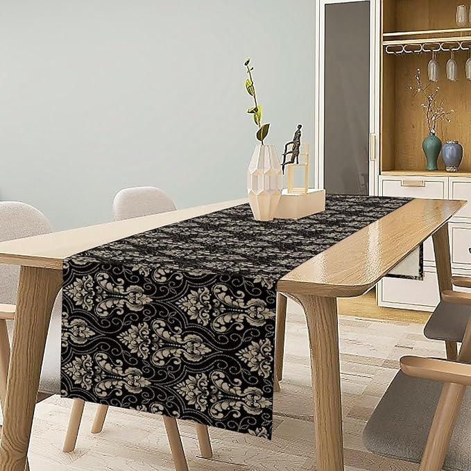 Vintage Black Damask Premium Table Runner Classic Palace Table Runner for Kitchen Dining Weddings Party Decor 13x108in