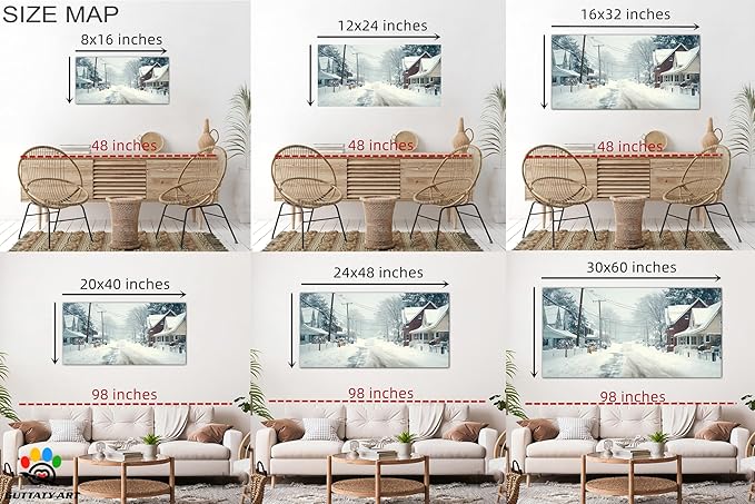 GUTTATY Christmas Winter Scene Canvas Wall Art, Snowy Neighborhood Pictures, Home Canvas Artwork, Subtle Poster Print, Cozy Wall Decor for Living Room, Bedroom, Holiday Hanging Artwork, 16x8 Inch
