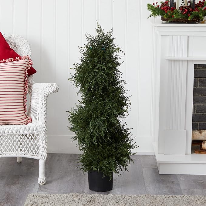 Nearly Natural 43in. Artificial Cedar Spiral Topiary with Lights