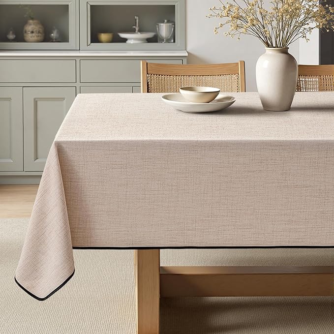 MIULEE Natural-Black Linen Polyester Tablecloth 60x84 Inch Rectangle Table Cloth Waterproof,Stain Resistant & Wrinkle Resistant for Dining Party Wedding