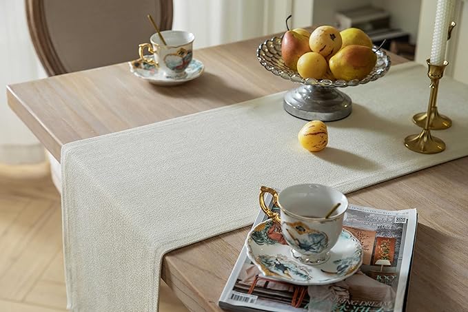 ZeeMart Burlap Style Farmhouse Table Runners 36 Inches Long, Cream Rustic Woven Dining Table Runner for Everyday Use, 14x36 Inches, Cream