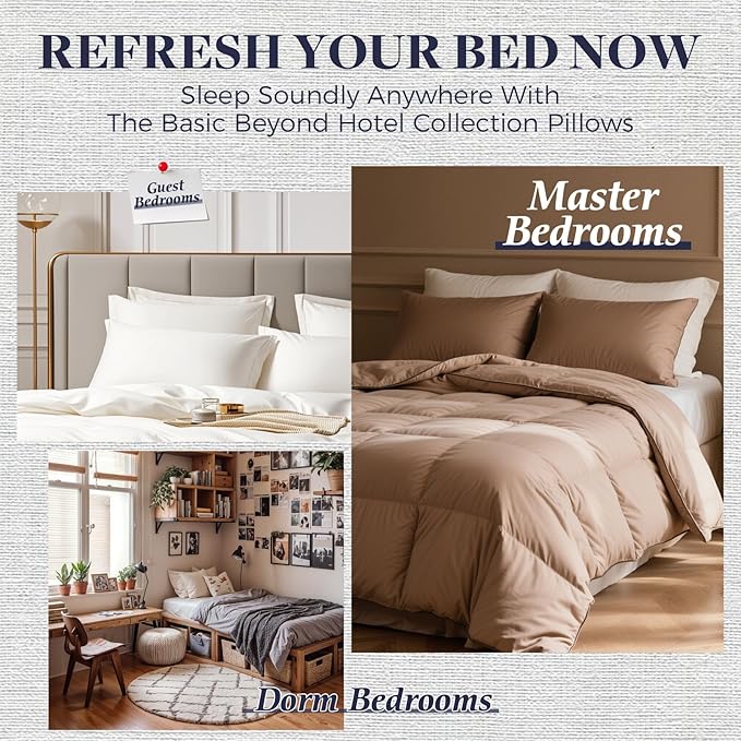 Basic Beyond King Size Pillows Set of 4 - Soft 20 x 36 Inches 4 Pack King Down Alternative Pillows for Back, Stomach or Side Sleepers, Grey