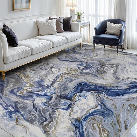 9x12 Area Rugs for Living Room, Modern Abstract Rug for Bedroom, Contemporary Machine Washable Rug, Large Stain Resistant Carpet for Dining Room Playroom Nursery Room, Pet & Kids Friendly