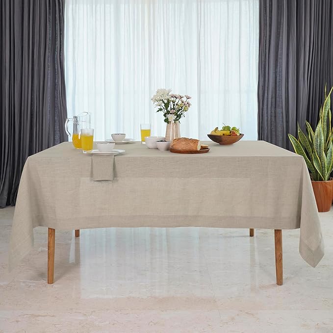 D'Moksha Homes Natural Linen Tablecloth 54 x 72 Inch - 100% Pure Linen Tablecloth for Rectangle Tables - Machine Washable Table Cloth for Fall, Thanksgiving, Christmas, Holiday