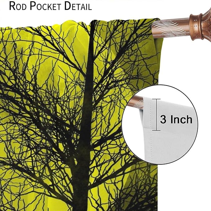Gothic Crow Blackout Window Curtains, Halloween Horror Crow Print Window Drapes, for Living Room Bedroom 36(W)*63(L) 2 Panels