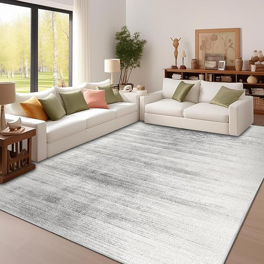 Enkor Area Rugs 9x12 Washable Non Slip Abstract Soft Rugs for Living Room Bedroom, Modern Mat for Kitchen Entryway White & Grey