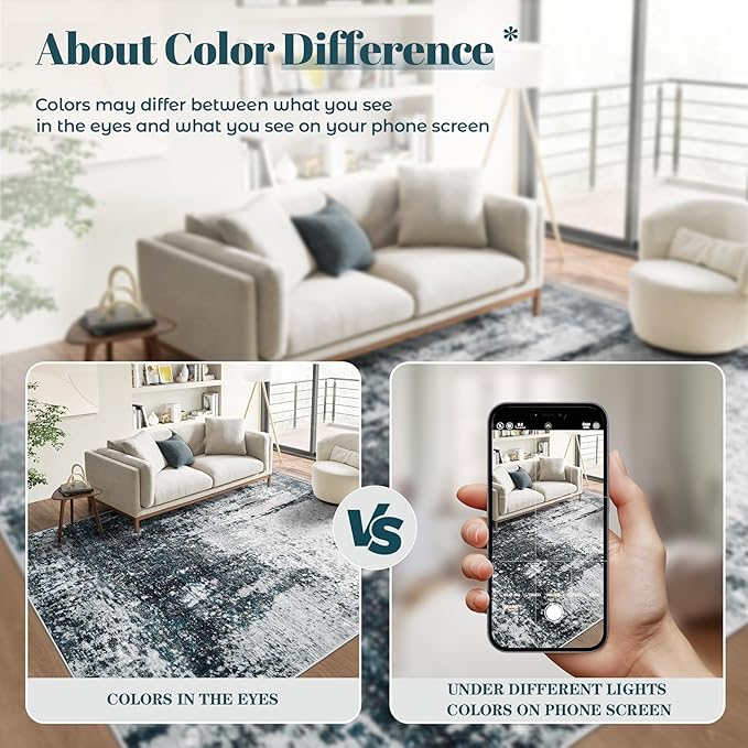 2x3 Area Rugs Washable Rug, Soft Modern Abstract Rugs for Entryway Small Low Pile Thin Rug Non Slip Indoor Neutral Carpet for Kitchen Bedroom Laundry Bathroom Hallway Black Grey Blue