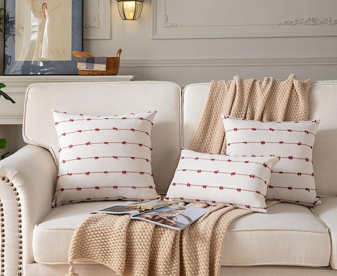 Caflife Boho Fall Throw Pillow Covers 18x18 inches Beige and Rust, Set of 2 Modern Farmhouse Decorative Pillow Covers for Couch Bed, Living Room