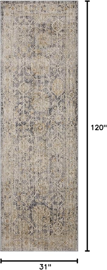 Loloi Jean Stoffer Katherine Collection KES-02 Charcoal/Gold 2'-7'' x 10'-0'', .25" Pile Height, Runner Rug