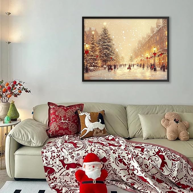 Winter Christmas Landscape Wall Art Fashion Snowscape Poster Vintage Cozy Scenic Canvas Prints 12x16 inch Black Framed for Living Room Office Wall Decor