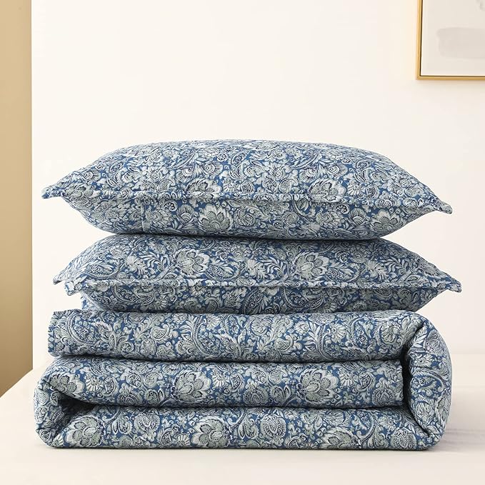 DURLENGEN Floral Quilt Set Twin Size 2Pcs, Blue & Green Paisley Floral Pattern All Season Lightweight Bedspread Coverlet Sets(Twin 68x86, Paisley Blue)