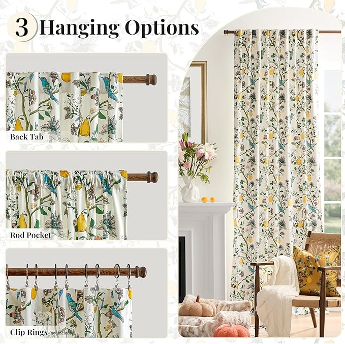 MUSSEL White Velvet Floral Curtains 108 inches for Living Room,Vintage Whimsical Botanical Room Darkening Curtain Drapes,2 Panels Mid Century Art Deco Hummingbird Colorful Window Curtains for Bedroom