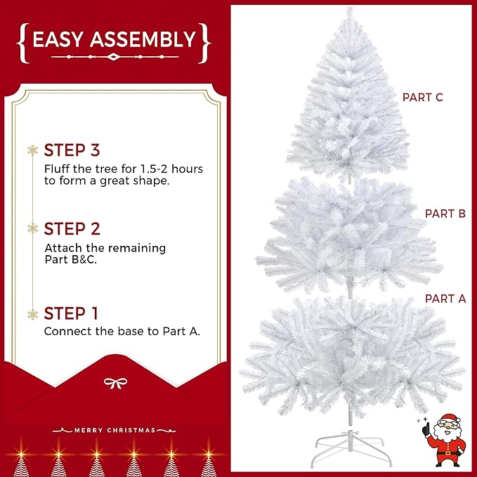 Yaheetech 7.5ft Pre-lit Spruce Artificial Hinged Christmas Pine Tree Prelighted Holiday Xmas Tree for Home Party Decoration with 550 Warm White Lights and 1354 Branch Tips, White