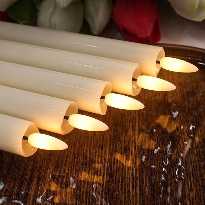 Rechargeable Flameless Taper Candles with Charging Base, LED Candles Battery Operated with Remote Timer, Flameless Candlesticks for Wedding Party Halloween Christmas Decorations(6 Pack Ivory)