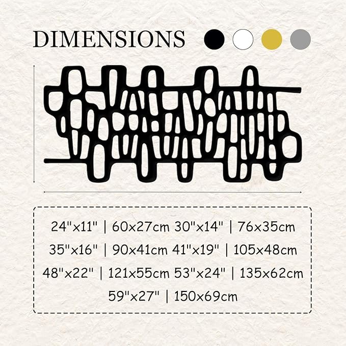 Abstract Geometric Metal Wall Art, Modern Circles Metal Decor, Minimalist Line Art, Long Narrow Sign, Luxury Modern Artwork for Living Room, Farmhouse, Office (Black, 41"x19")