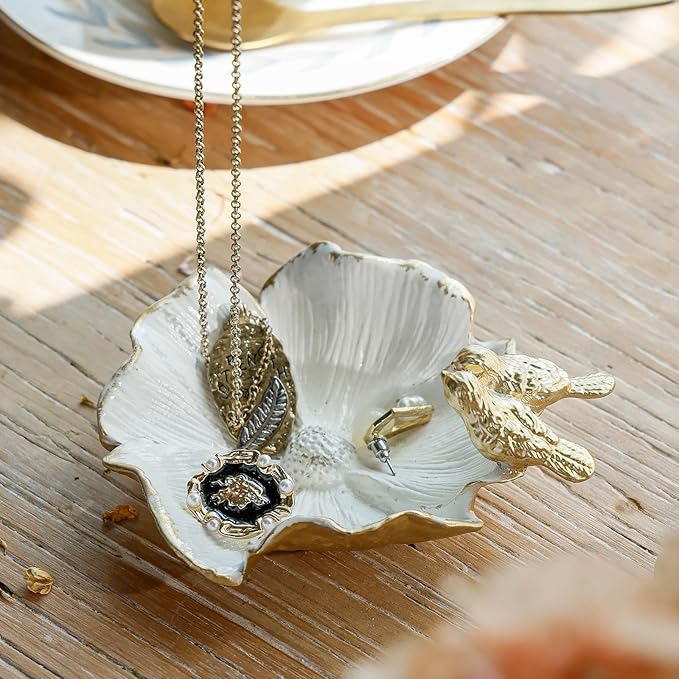 NIKKY HOME Vintage Jewelry Dish Tray, Bird Ring Holder, Small Jewelry Tray Trinket Dish Vanity Tray for Home Decor Christmas Birthday Wedding Gifts