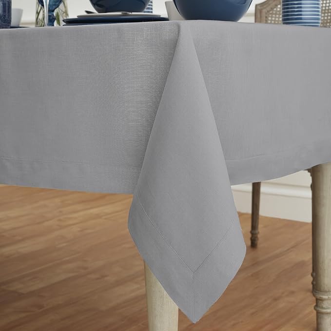 Solino Home Linen Soft Grey Tablecloth 54 x 72 Inch - 100% Pure Linen Rectangular Tablecloth - Machine Washable Table Cloth for Fall, Autumn, Thanksgiving, Christmas, Winter - Fete