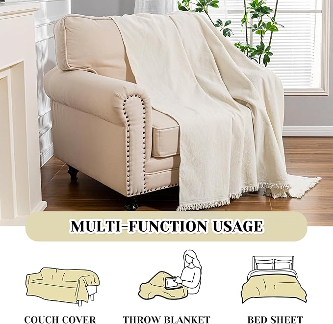 MEETSKY Small Couch Cover Oversized Chair Cover Washable Armchair Sofa Cover for Dog, Couch Protector for Sofa Single Cover, Sofa Throw Cover with Tassel, 71" x 91", Beige
