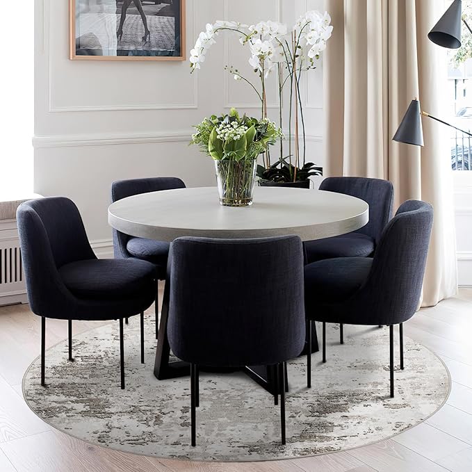 Modern Abstract 8x8 Round Area Rug Non Slip Non Shedding Rug Low Pile Stain Resistant for Bedroom Living Room Office Dining Room,Taupe/Beige