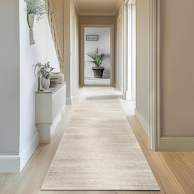 Enkor Runner Rugs for Hallway, 2'7"x10'6" Washable Soft Non Slip Abstract Rugs for Kitchen, Modern Mat for Entryway Living Room Bedroom Beige & Grey