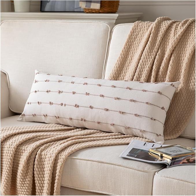 Caflife Boho Lumbar Throw Pillow Covers 14x36 inches Long, Farmhouse Decorative Body Pillow for Bed and Sofa, Living Room Home Decor Couch Pillowcase, Pack of 1