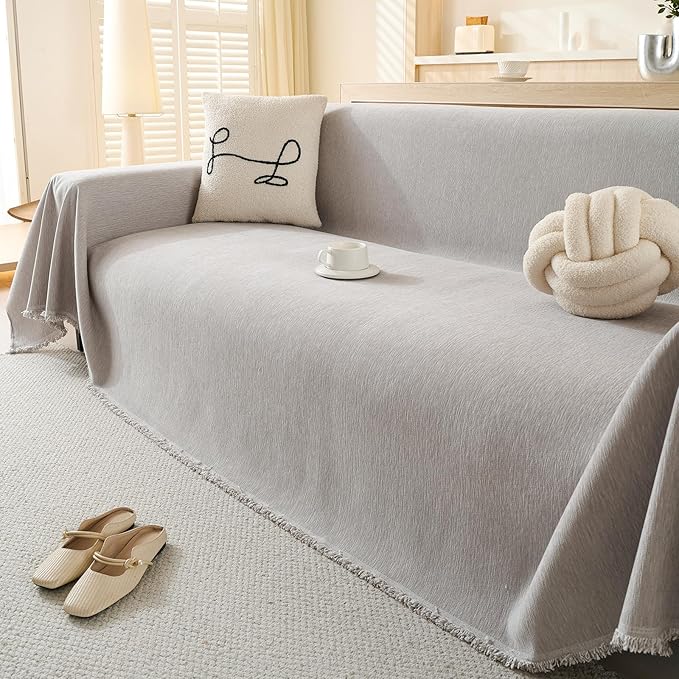 100% Waterproof Couch Cover for Pets Washable Sofa Covers for 3-4 Cushion Couch Sofa SlipCover for Dogs Pet-Friendly Furniture Protector for Living Room with Tassel(71" x 118", Light Gray)