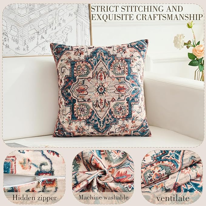 Boho Throw Pillow Covers 26x26 inch Set of 2,Boho Vintage Carpet Pattern Antique Ethnic Decor Double Sided Pattern Cushion Cover Soft Pillow Case Living Sofa Room Bed Square Pillow Cover