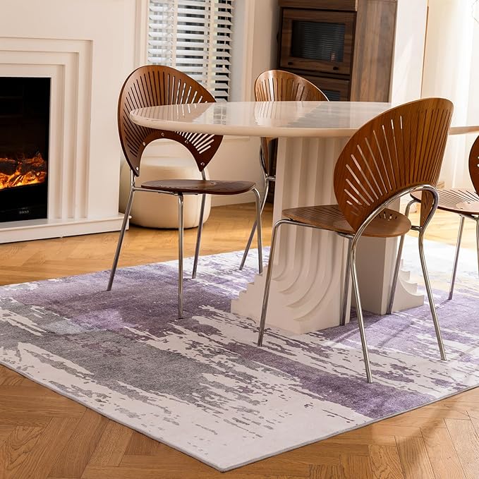 UMINEUX Living Room Rug 6'x9' Large Washable Area Rug with Anti-Slip Rubber Backing, Modern Abstract Low Pile Rugs, Ultra Soft & Thin, Non-Slip, Stain Resistant for Dining Room Bedroom Home Decor