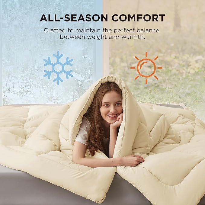 Bedsure Comforter Duvet Insert - Quilted Comforters Cal King Size, All Season Duvet, GentleSoft Down Alternative Bedding, with 8 Tabs, Gifts for Women/Men, Cream,Cal King 102 x 96 Inches