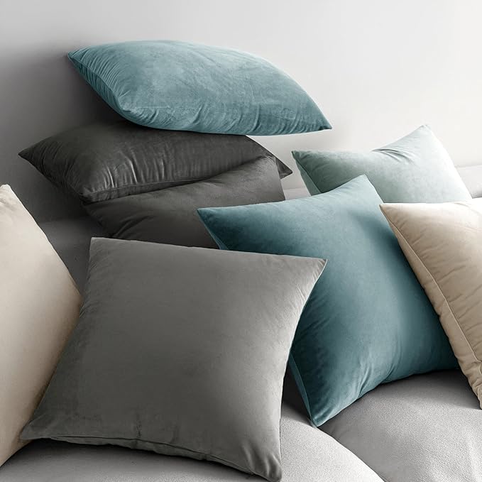 MIULEE 26x26 Inch Euro Sham Velvet Pillow Covers, Set of 2 Large Square Decorative Pillows -Cream White Super Soft for King Bed, Sofa, Couch, Accent Chairs with Hidden Zipper