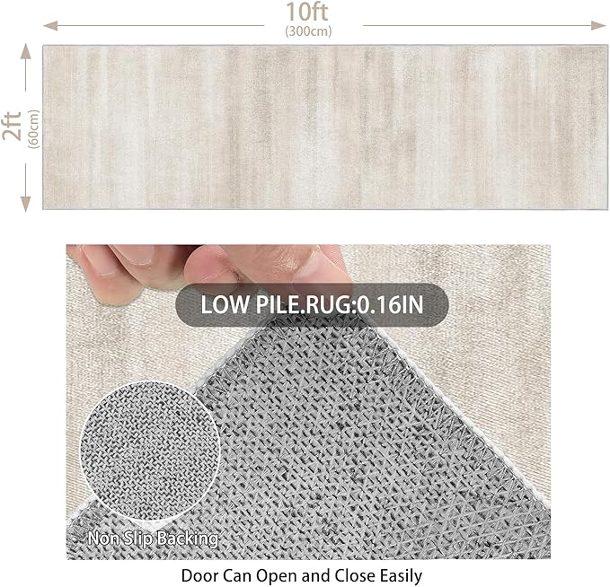 Enkor Runner Rugs for Hallway, 2x10 Washable Soft Non Slip Abstract Rugs for Kitchen, Modern Mat for Entryway Living Room Bedroom Beige & White