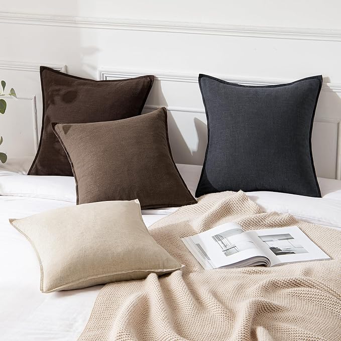 MIULEE Decorative Linen Euro Sham Pillow Covers 24x24 Dark Coffee Boho Farmhouse Neutral Winter Couch Throw Pillows for Bed Pack of 2 Accent Modern Pillowcase Sofa Livingroom Home Decor