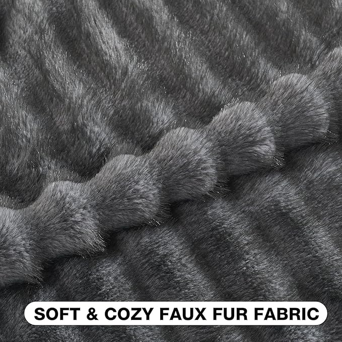 FUTEI Dark Grey Pink Decorative Throw Pillow Covers 16x16 Inch Set of 2,Soft Fluffy Faux Rabbit Fur Dyeing Striped Textured Cushion Case,Modern Home Decor for Couch Bed Living Room