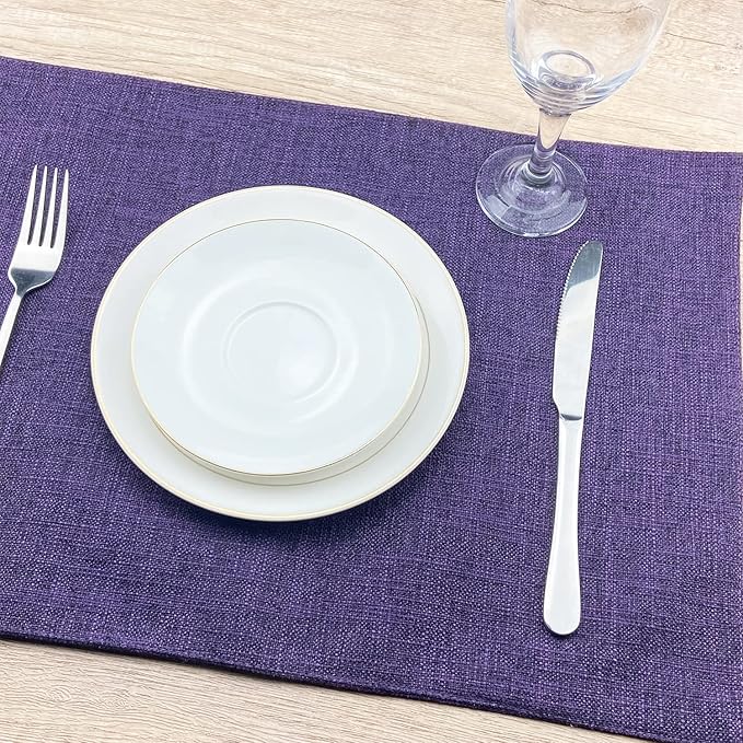 Weabetfu Cloth Placemats Set of 8 Heat Resistant Dining Table Placemmats Cotton Linen Machine Washable Kitchen Table Mats Wrinkle Free Thick Fabric Place Mat,Easy to Clean,13"x19" Purple